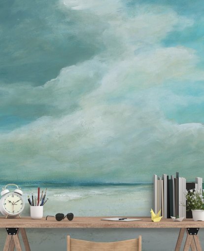 blue seascape wallpaper mural called Kissing the Ocean by Carol Robinson for bedrooms and living rooms