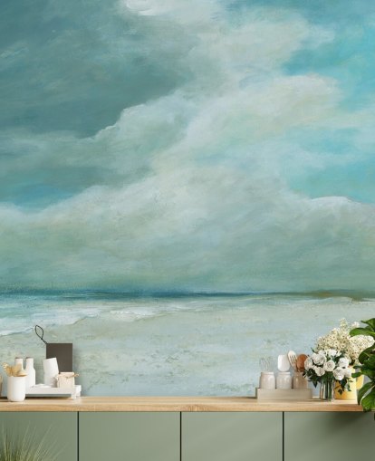 mural de papel pintado de paisaje marino azul llamado Kissing the Ocean de Carol Robinson para dormitorios y salas de estar mural de papel pintado de paisaje marino azul llamado Kissing the Ocean de Carol Robinson para dormitorios y salas de estar