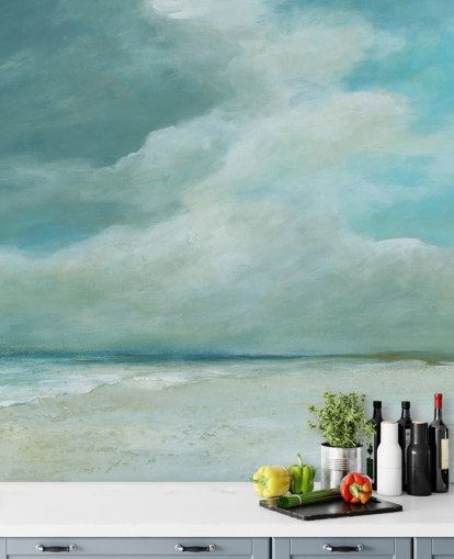 blaue Meereslandschaftstapete mit dem Titel Kissing the Ocean von Carol Robinson für Schlafzimmer und Wohnzimmer blaue Meereslandschaftstapete mit dem Titel Kissing the Ocean von Carol Robinson für Schlafzimmer und Wohnzimmer