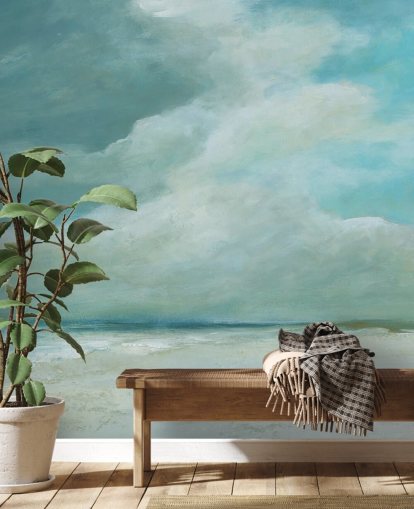 blue seascape wallpaper mural called Kissing the Ocean by Carol Robinson for bedrooms and living rooms