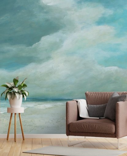 blaue Meereslandschaftstapete mit dem Titel Kissing the Ocean von Carol Robinson für Schlafzimmer und Wohnzimmer