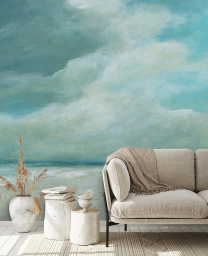 Carol Robinsonin sininen merimaisema taustakuvamaalaus nimeltä Kissing the Ocean makuuhuoneisiin ja olohuoneisiin