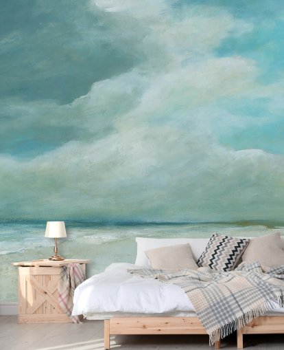 blauwe muurschildering met zeegezicht genaamd Kissing the Ocean van Carol Robinson voor slaapkamers en woonkamers