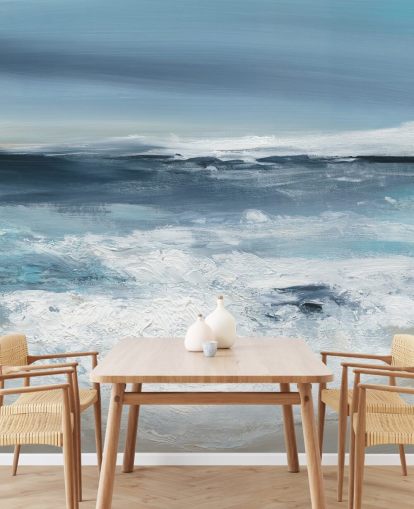 blaue abstrakte Strandtapete namens Long Peaceful Beach von Carol Robinson für Schlafzimmer und Badezimmer blaue abstrakte Strandtapete namens Long Peaceful Beach von Carol Robinson für Schlafzimmer und Badezimmer