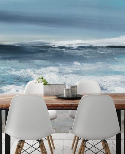 blue abstract beach wallpaper mural called Long Peaceful Beach by Carol Robinson for bedrooms and bathrooms