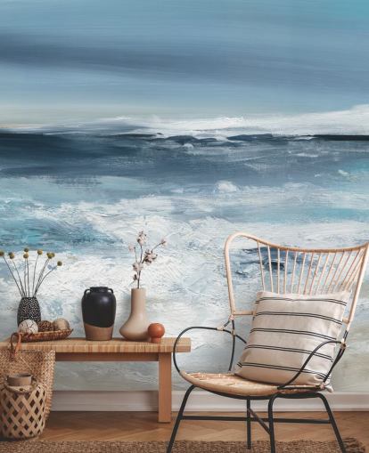 carta da parati murale astratta blu chiamata Long Peaceful Beach di Carol Robinson per camere da letto e bagni carta da parati murale astratta blu chiamata Long Peaceful Beach di Carol Robinson per camere da letto e bagni