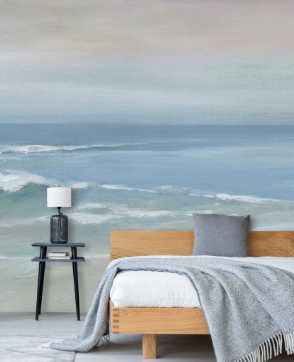 mural azul claro con vista al mar llamado Mellow Ocean View de Carol Robinson para el hogar, oficinas y dormitorios