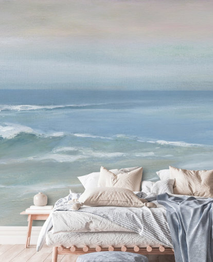 papier peint mural bleu clair avec vue sur l'océan appelé Mellow Ocean View par Carol Robinson pour la maison, les bureaux et les chambres