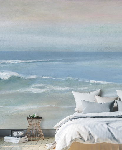 mural azul claro con vista al mar llamado Mellow Ocean View de Carol Robinson para el hogar, oficinas y dormitorios