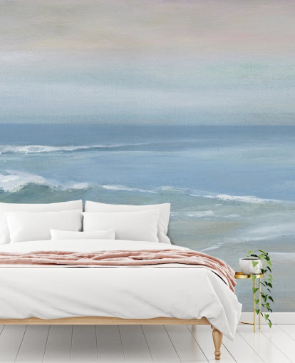 mural azul claro con vista al mar llamado Mellow Ocean View de Carol Robinson para el hogar, oficinas y dormitorios