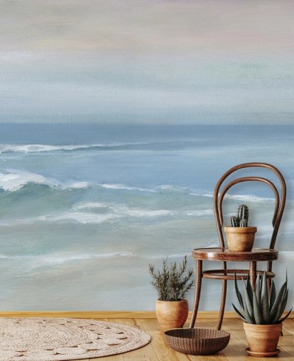 light blue ocean view wallpaper mural called Mellow Ocean View by Carol Robinson for home offices and bedrooms