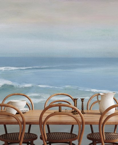 lyseblått havutsikt tapetmaleri kalt Mellow Ocean View av Carol Robinson for hjemmekontorer og soverom lyseblått havutsikt tapetmaleri kalt Mellow Ocean View av Carol Robinson for hjemmekontorer og soverom