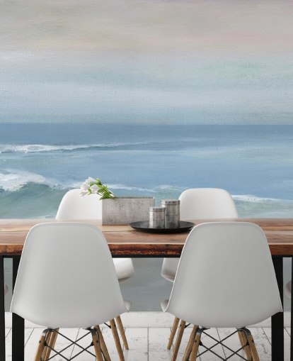 papier peint mural bleu clair avec vue sur l'océan appelé Mellow Ocean View par Carol Robinson pour la maison, les bureaux et les chambres