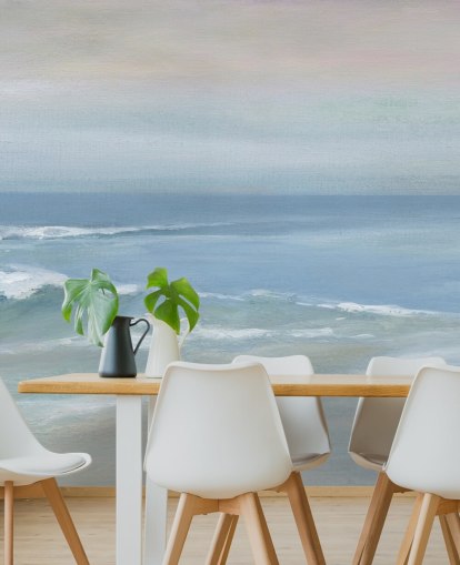 lyseblått havutsikt tapetmaleri kalt Mellow Ocean View av Carol Robinson for hjemmekontorer og soverom