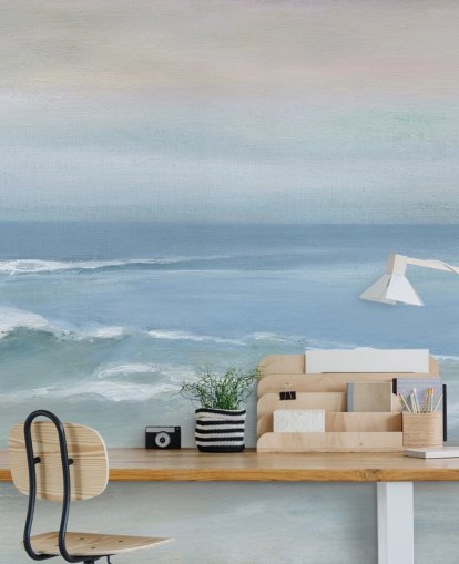 hellblaues Tapeten-Wandbild mit Meerblick namens Mellow Ocean View von Carol Robinson für Heimbüros und Schlafzimmer