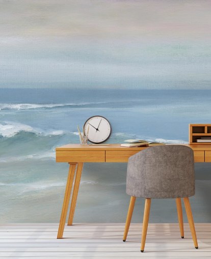 mural azul claro con vista al mar llamado Mellow Ocean View de Carol Robinson para el hogar, oficinas y dormitorios