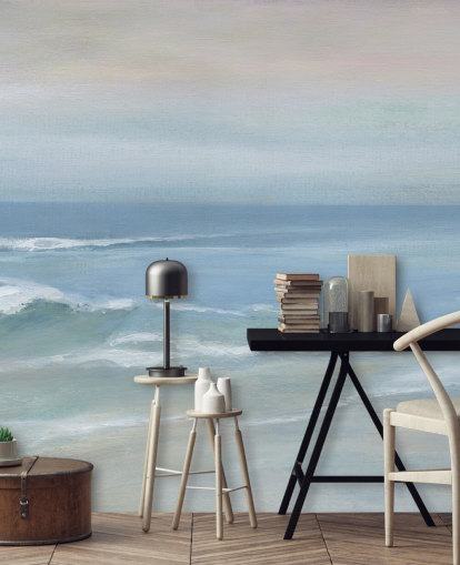 mural azul claro con vista al mar llamado Mellow Ocean View de Carol Robinson para el hogar, oficinas y dormitorios