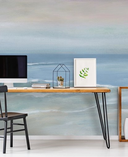 lichtblauwe behangmuurschildering met uitzicht op de oceaan genaamd Mellow Ocean View van Carol Robinson voor thuis, kantoor en slaapkamers