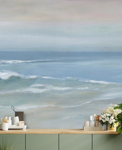 light blue ocean view wallpaper mural called Mellow Ocean View by Carol Robinson for home offices and bedrooms
