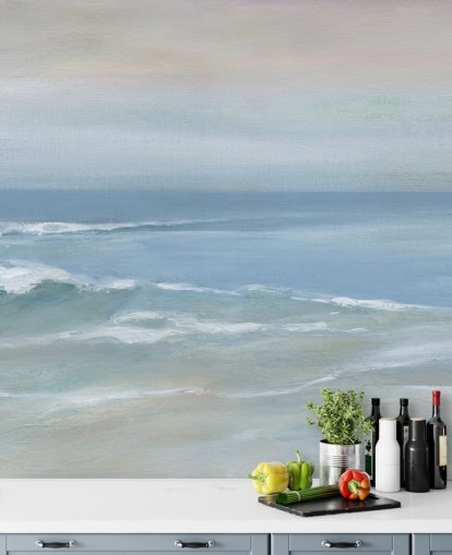 carta da parati murale blu chiaro con vista sull'oceano chiamata Mellow Ocean View di Carol Robinson per casa, uffici e camere da letto carta da parati murale blu chiaro con vista sull'oceano chiamata Mellow Ocean View di Carol Robinson per casa, uffici e camere da letto