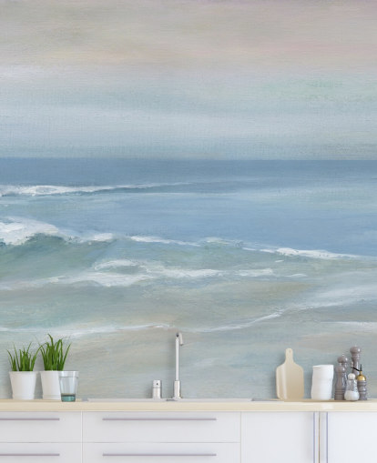 papier peint mural bleu clair avec vue sur l'océan appelé Mellow Ocean View par Carol Robinson pour la maison, les bureaux et les chambres