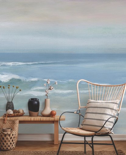 hellblaues Tapeten-Wandbild mit Meerblick namens Mellow Ocean View von Carol Robinson für Heimbüros und Schlafzimmer hellblaues Tapeten-Wandbild mit Meerblick namens Mellow Ocean View von Carol Robinson für Heimbüros und Schlafzimmer