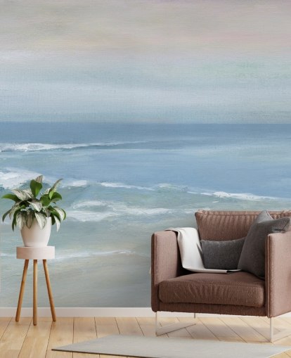 papier peint mural bleu clair avec vue sur l'océan appelé Mellow Ocean View par Carol Robinson pour la maison, les bureaux et les chambres
