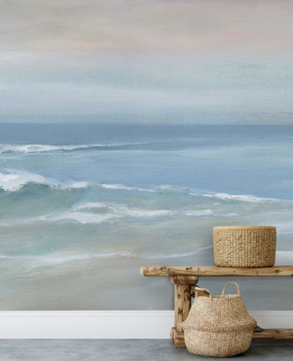 lichtblauwe behangmuurschildering met uitzicht op de oceaan genaamd Mellow Ocean View van Carol Robinson voor thuis, kantoor en slaapkamers