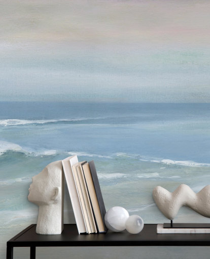 lyseblått havutsikt tapetmaleri kalt Mellow Ocean View av Carol Robinson for hjemmekontorer og soverom