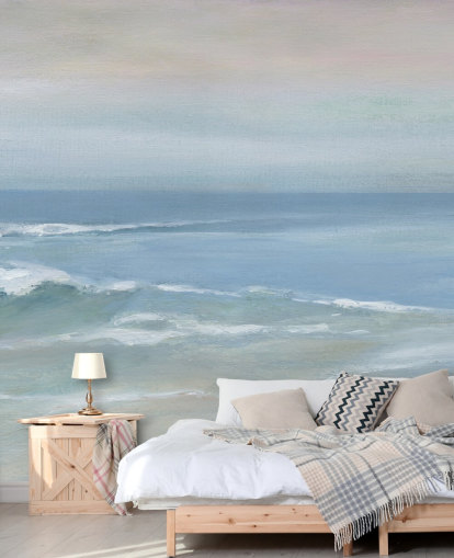 mural azul claro con vista al mar llamado Mellow Ocean View de Carol Robinson para el hogar, oficinas y dormitorios