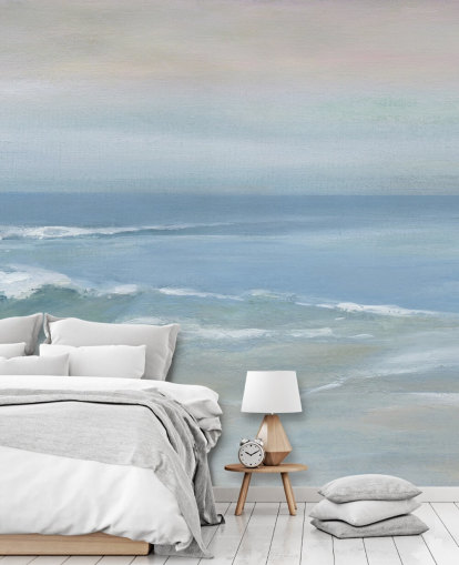 mural de papel de parede azul claro com vista para o mar chamado Mellow Ocean View de Carol Robinson para escritórios domésticos e quartos