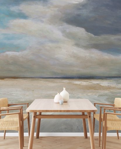 painted ocean wallpaper mural called Ocean Storm Rolling In by Carol Robinson for living rooms and bedrooms