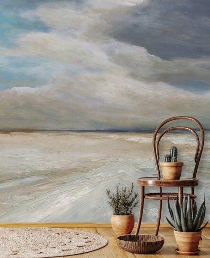 malet havtapet vægmaleri kaldet Ocean Storm Rolling In af Carol Robinson til stuer og soveværelser