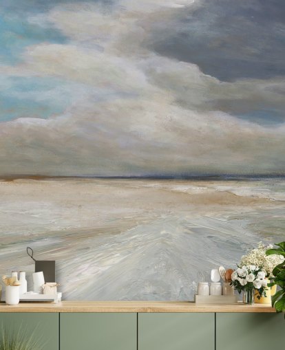 painted ocean wallpaper mural called Ocean Storm Rolling In by Carol Robinson for living rooms and bedrooms