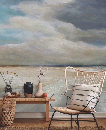 painted ocean wallpaper mural called Ocean Storm Rolling In by Carol Robinson for living rooms and bedrooms