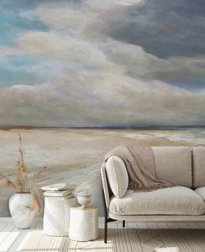 målad havstapetväggmålning kallad Ocean Storm Rolling In av Carol Robinson för vardagsrum och sovrum