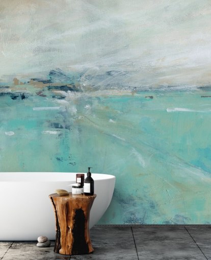 blaues abstraktes Ozean-Wandbild namens Ocean Expanse von Carol Robinson für Badezimmer