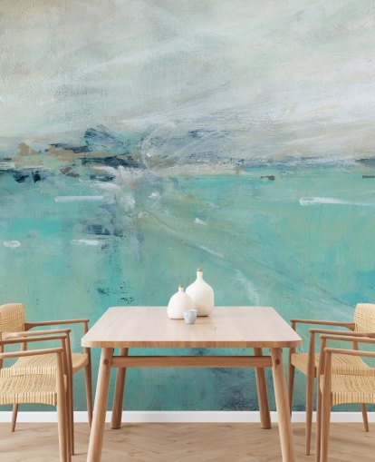 murale astratto blu sull'oceano chiamato Ocean Expanse di Carol Robinson per bagni