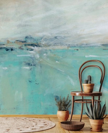 Carol Robinsonin sininen abstrakti valtameren seinämaalaus nimeltä Ocean Expanse kylpyhuoneisiin