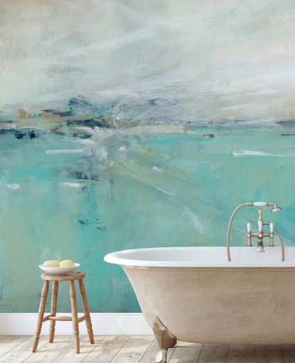 blue abstract ocean wall mural called Ocean Expanse by Carol Robinson for bathrooms