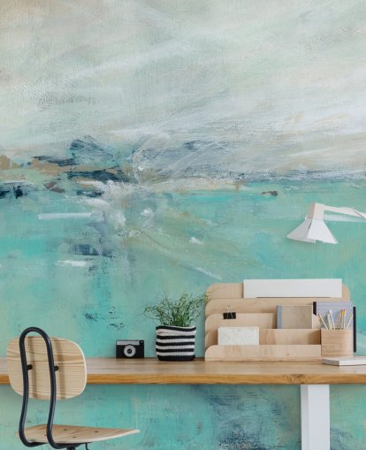 blaues abstraktes Ozean-Wandbild namens Ocean Expanse von Carol Robinson für Badezimmer