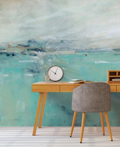 murale astratto blu sull'oceano chiamato Ocean Expanse di Carol Robinson per bagni