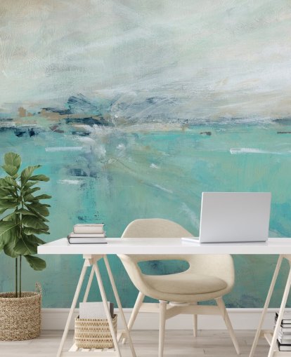 fresque murale bleue abstraite sur l'océan appelée Ocean Expanse par Carol Robinson pour salles de bain