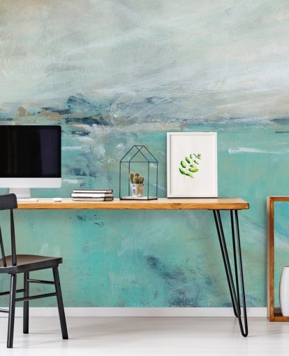 blå abstrakt havväggmålning kallad Ocean Expanse av Carol Robinson för badrum blå abstrakt havväggmålning kallad Ocean Expanse av Carol Robinson för badrum