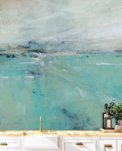 blue abstract ocean wall mural called Ocean Expanse by Carol Robinson for bathrooms