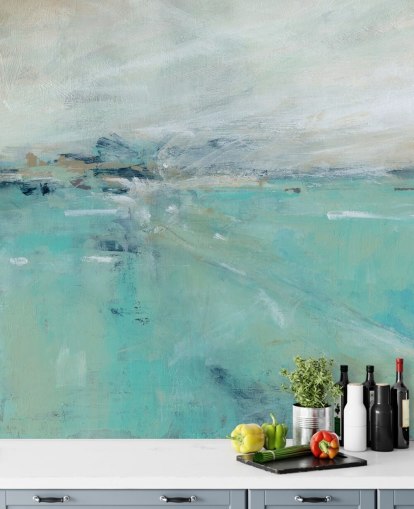 mural de pared azul abstracto del océano llamado Ocean Expanse de Carol Robinson para baños