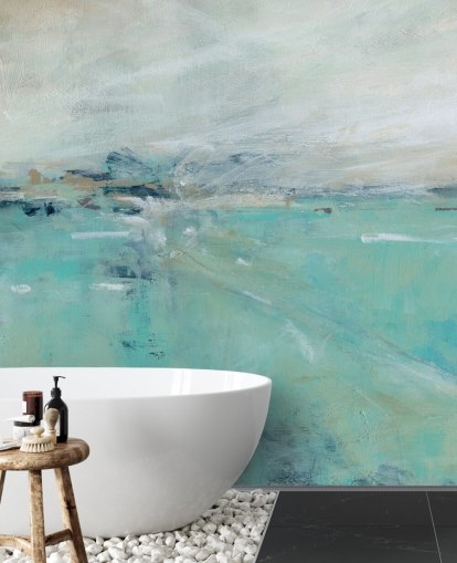 blue abstract ocean wall mural called Ocean Expanse by Carol Robinson for bathrooms