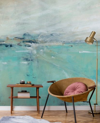 blaues abstraktes Ozean-Wandbild namens Ocean Expanse von Carol Robinson für Badezimmer