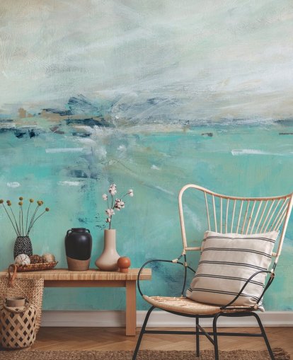 blue abstract ocean wall mural called Ocean Expanse by Carol Robinson for bathrooms