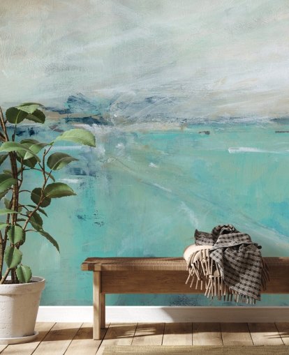 blue abstract ocean wall mural called Ocean Expanse by Carol Robinson for bathrooms
